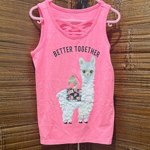 Justice 2019 Pink Sleeveless Tank Top with Llama Sequin Graphic, Size 8